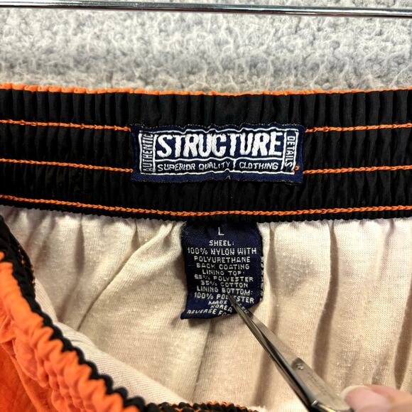 Vtg Structure Snap Leg Track Pants Mens Large Orange Nylon Jersey Lined 90s - Picture 7 of 9